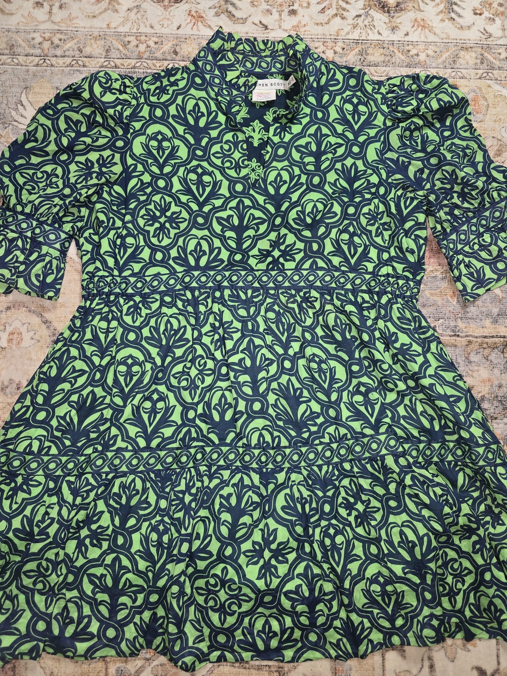 Gretchen Scott Designs Navy & Lime Patterned Tiered Midi Dress